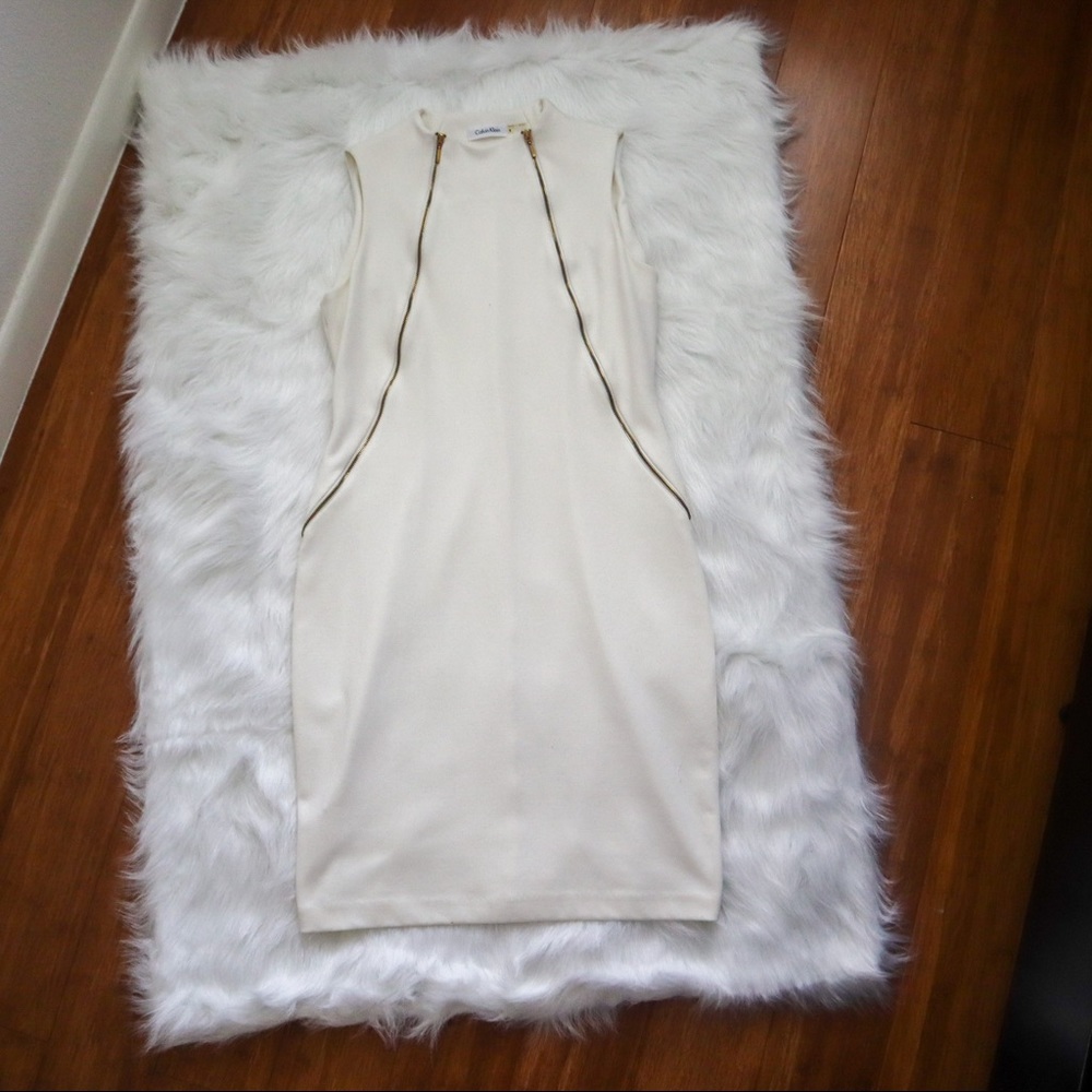 White double breast zip up dress by Calvin Klein